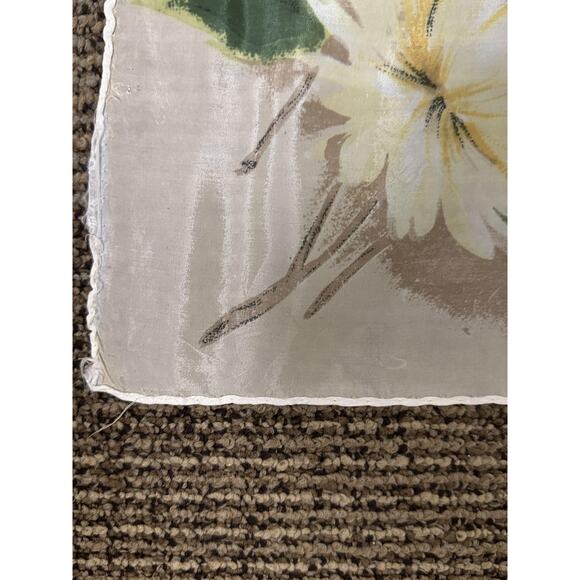 Floral Square Scarf Womens Large Beige Yellow Blue Sheer Head Neck Kerchief - Picture 6 of 6